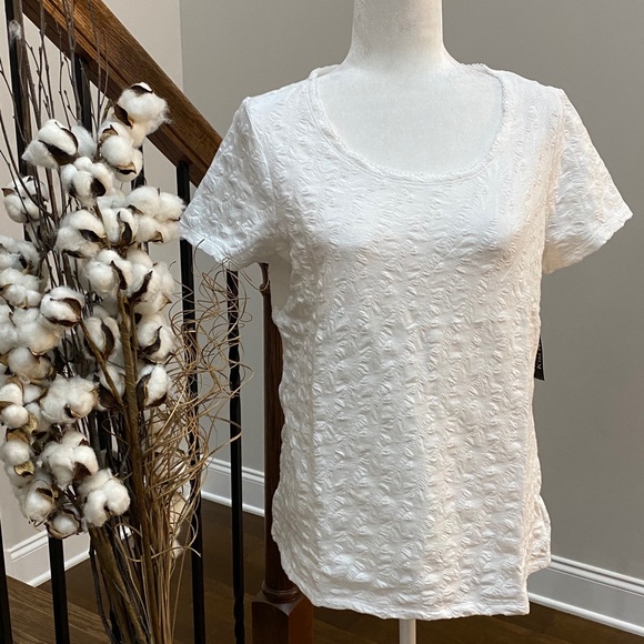 Kim Rogers White Textured Stretch Short Sleeve Top - Picture 3 of 6